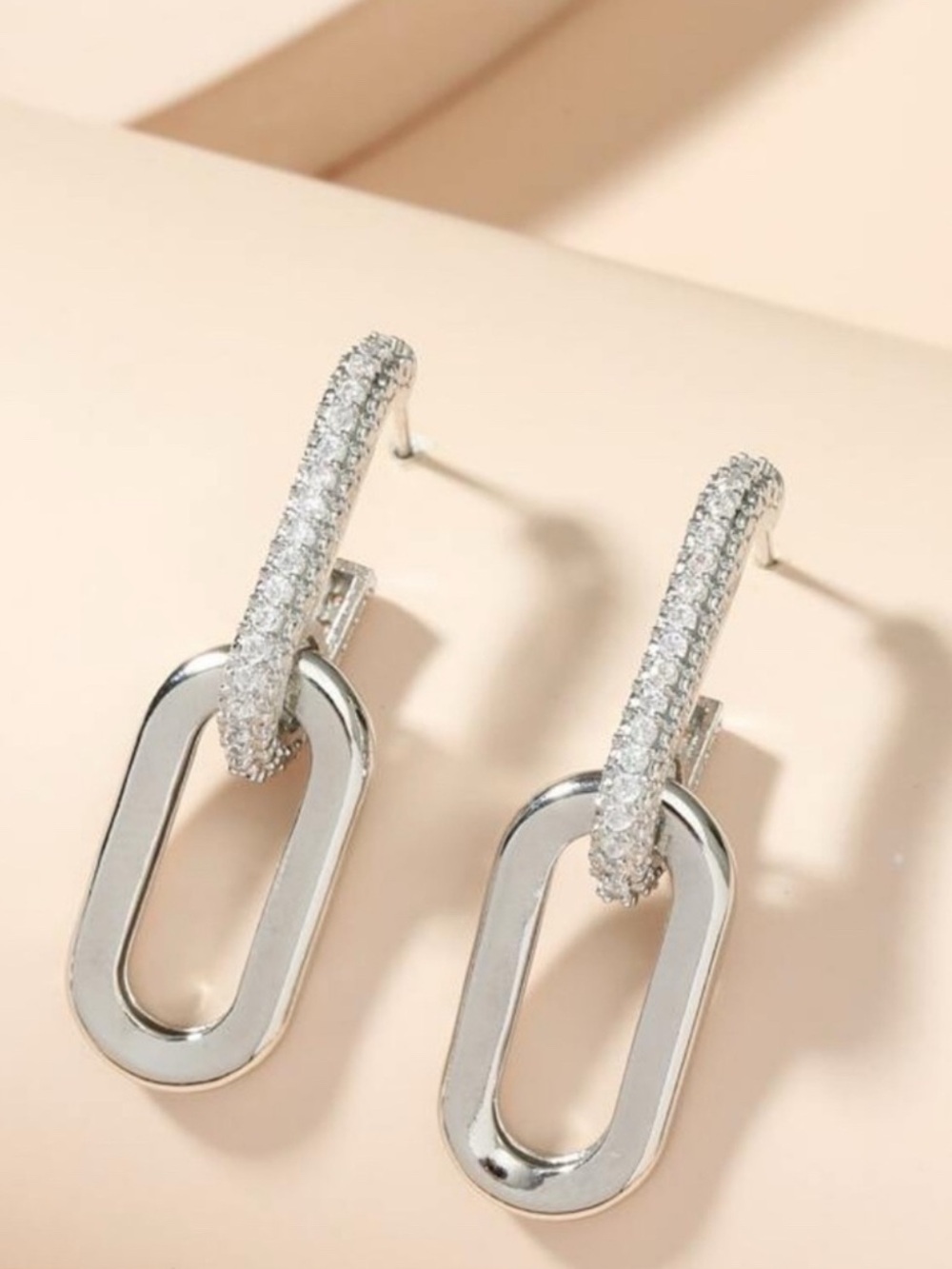 Silver Cubic Zirconia Chain Linked Earrings - Picture 2 of 3